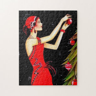 art deco retro vintage kerstdame legpuzzel