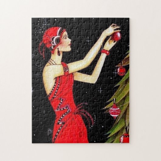 art deco retro vintage kerstdame legpuzzel (Verticaal)