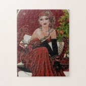 art deco retro vintage kerstdame legpuzzel (Verticaal)