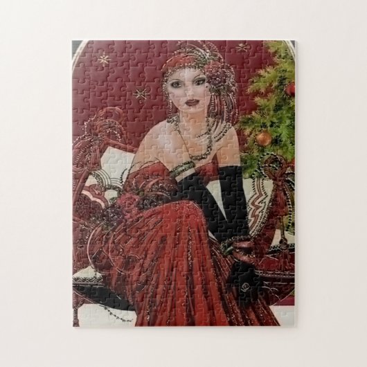 art deco retro vintage kerstdame legpuzzel (Verticaal)
