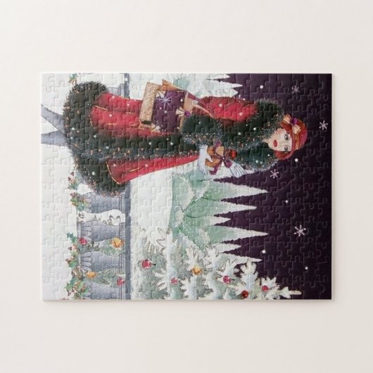 art deco retro vintage kerstdame legpuzzel (Horizontaal)