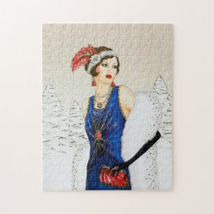 art deco retro vintage kerstdame legpuzzel
