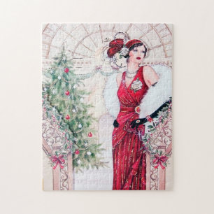 art deco retro vintage kerstdame legpuzzel