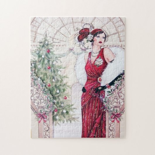 art deco retro vintage kerstdame legpuzzel (Verticaal)