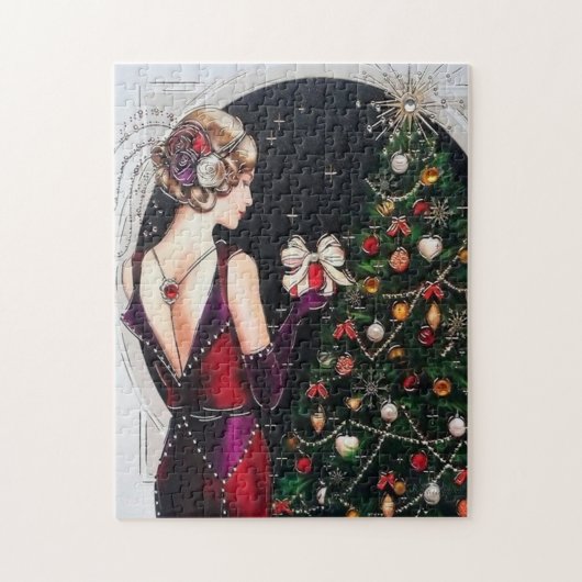 art deco retro vintage kerstdame legpuzzel (Verticaal)