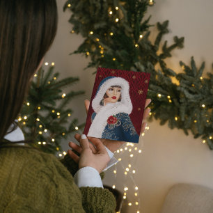 Art Deco retro vintage kerstdame Notitiekaartje