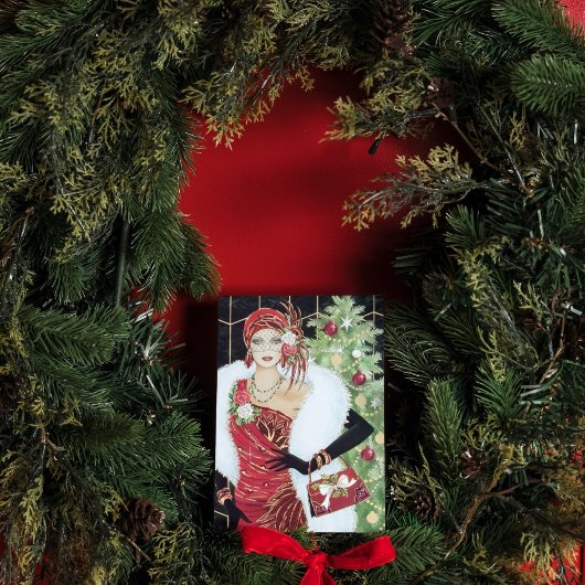 Art Deco retro vintage kerstdame Notitiekaartje