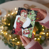 Art Deco retro vintage kerstdame Notitiekaartje