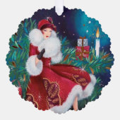 Art Deco retro vintage kerstdame Ornament Kaart (Voorkant)