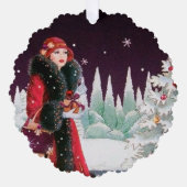 Art Deco retro vintage kerstdame Ornament Kaart (Voorkant)