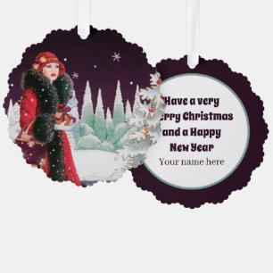 Art Deco retro vintage kerstdame Ornament Kaart