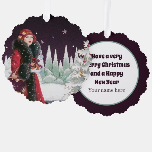 Art Deco retro vintage kerstdame Ornament Kaart (Voorkant / Achterkant)