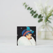 art deco retro vintage kerstdame vierkante visitekaartje (Staand voorkant)