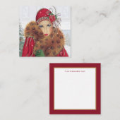 art deco retro vintage kerstdame vierkante visitekaartje (Voorkant / Achterkant)