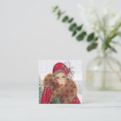art deco retro vintage kerstdame vierkante visitekaartje (Staand voorkant)