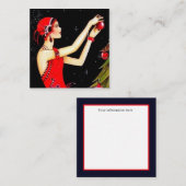 art deco retro vintage kerstdame vierkante visitekaartje (Voorkant / Achterkant)