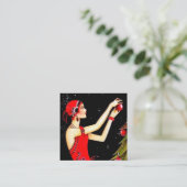 art deco retro vintage kerstdame vierkante visitekaartje (Staand voorkant)