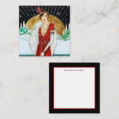 art deco retro vintage kerstdame vierkante visitekaartje (Voorkant / Achterkant)