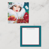 art deco retro vintage kerstdame vierkante visitekaartje (Voorkant / Achterkant)