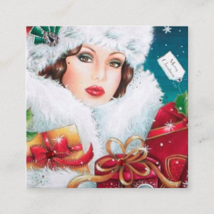 art deco retro vintage kerstdame vierkante visitekaartje