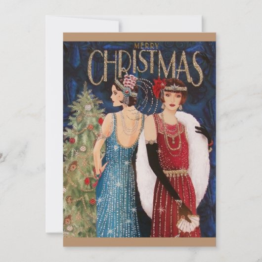 Art deco retro vintage kerstdames kaart (Voorkant)
