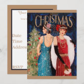 Art deco retro vintage kerstdames kaart (Voorkant / Achterkant)