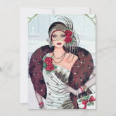 Art deco retro vintage kerstfeest dame kaart (Voorkant)