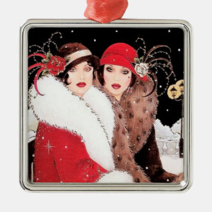 Art deco retro vintage kerstfeest Dames Metalen Ornament