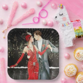 art deco retro vintage kerstfeest papieren bordje (Feest)