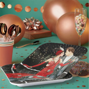 art deco retro vintage kerstfeest papieren bordje