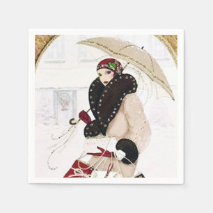 Art Deco retro vintage kerstfeestdame Servet