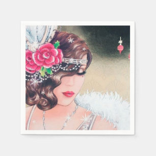 Art Deco retro vintage kerstfeestdame Servet