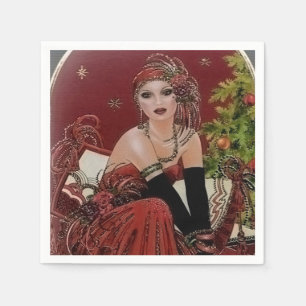 Art Deco retro vintage kerstfeestdame Servet