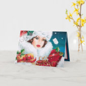 Art Deco Retro vintage Kerstmis dame Kaart (Gele Bloem)