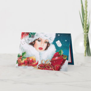 Art Deco Retro vintage Kerstmis dame Kaart