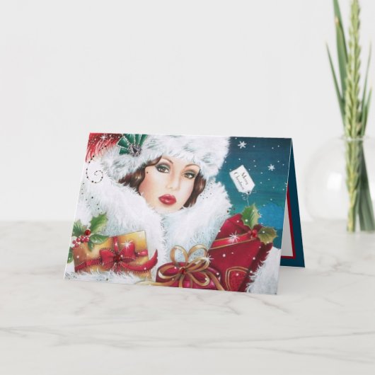 Art Deco Retro vintage Kerstmis dame Kaart (Voorkant)