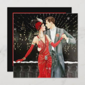 art deco retro vintage kerstparen feestdagenkaart (Voorkant / Achterkant)