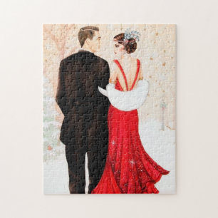 art deco retro vintage kerstparen legpuzzel
