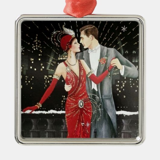 art deco retro vintage kerstparen metalen ornament (Voorkant)