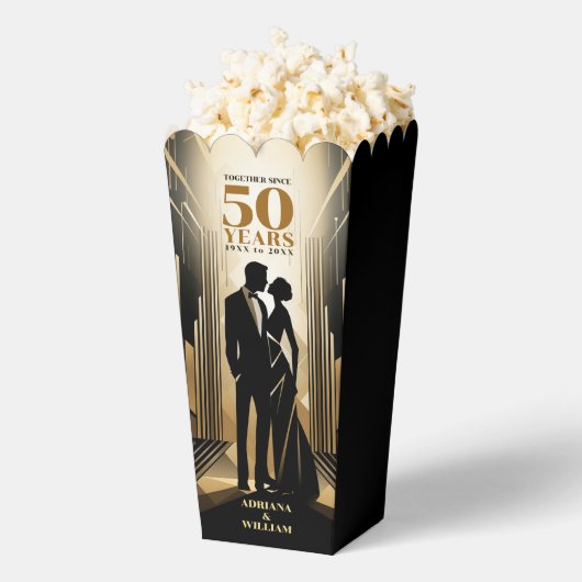 Art Deco Retro Zwart & Goud Bruiloft Jubileum Bedankdoosjes (Popped)