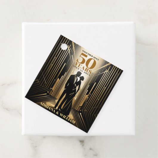 Art Deco Retro Zwart & Goud Bruiloft Jubileum Bedankjes Labels (In situ)