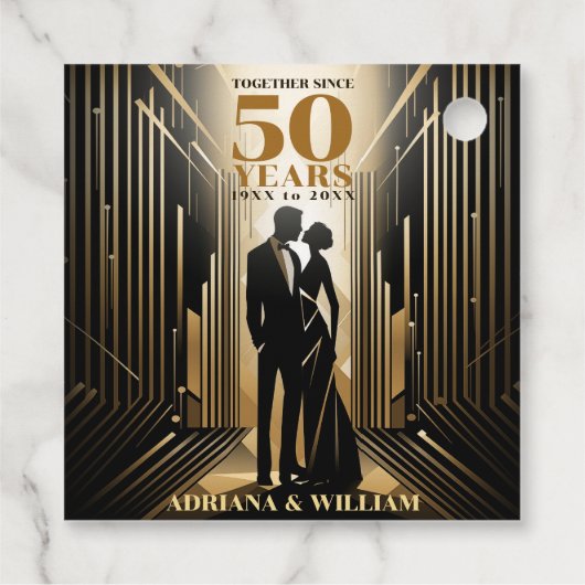 Art Deco Retro Zwart & Goud Bruiloft Jubileum Bedankjes Labels (Achterkant)