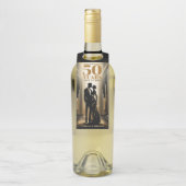 Art Deco Retro Zwart & Goud Bruiloft Jubileum Flessenhanger (Op fles)