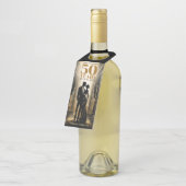 Art Deco Retro Zwart & Goud Bruiloft Jubileum Flessenhanger (Schuin)