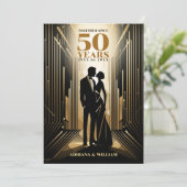 Art Deco Retro Zwart & Goud Bruiloft Jubileum Kaart (Staand voorkant)