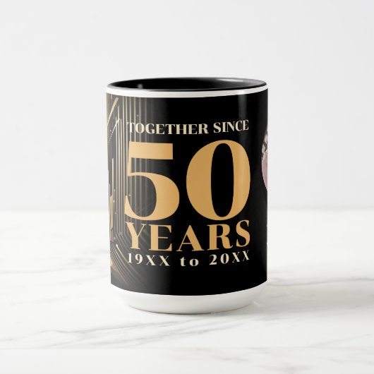 Art Deco Retro Zwart & Goud Bruiloft Jubileum Mok (Midden)