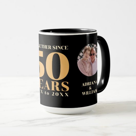 Art Deco Retro Zwart & Goud Bruiloft Jubileum Mok (Voorkant rechts)