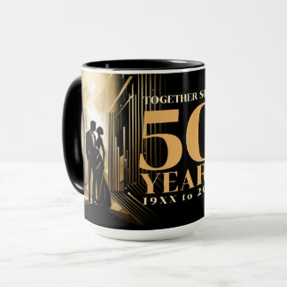 Art Deco Retro Zwart & Goud Bruiloft Jubileum Mok