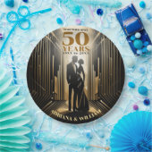 Art Deco Retro Zwart & Goud Bruiloft Jubileum Papieren Bordje (Feest)