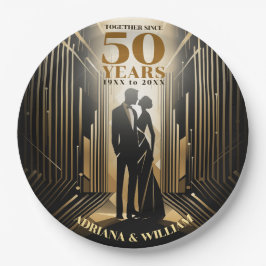 Art Deco Retro Zwart & Goud Bruiloft Jubileum Papieren Bordje